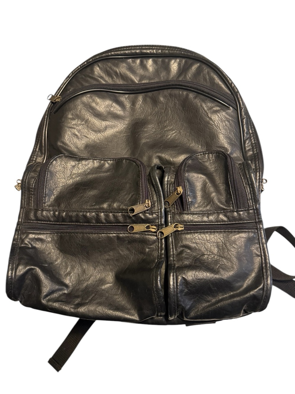 Vintage Black Unisex Vegan Leather Retro Backpack Laptop Bag